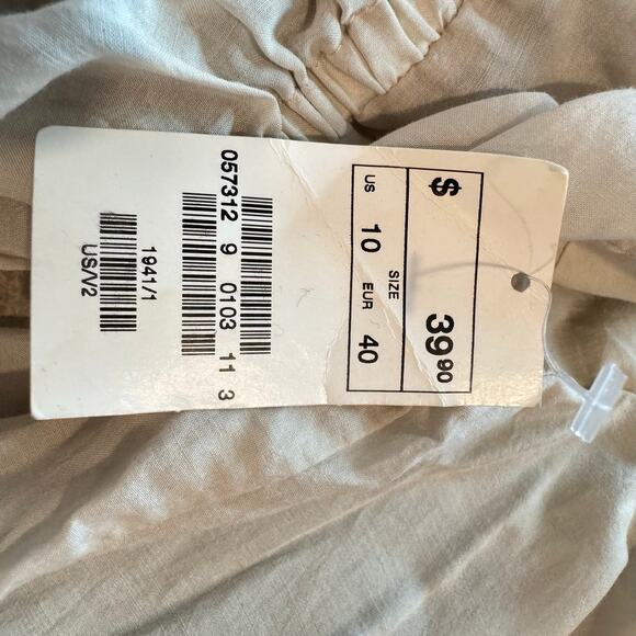 H&M Fairycore Romantic Sheer Women's Tan Blouse  Deep V puff sleeves Size 10 Med - Picture 7 of 10